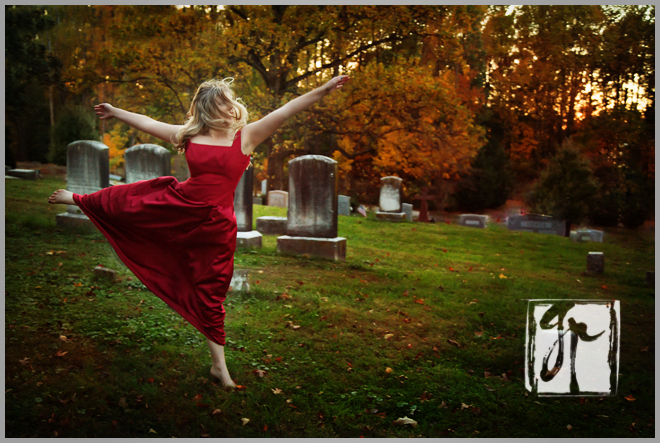 High School Senior Leaping in a Cemetery