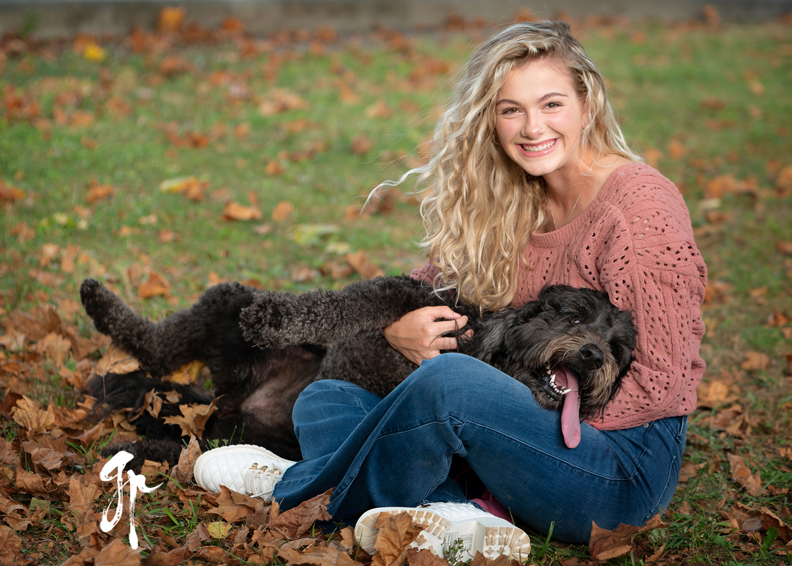 senior girl with dog
